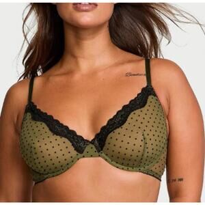 Victorias Secret Tease Unlined Demi Bra Balconette Polka Dot Green NEW NWT 32DDD